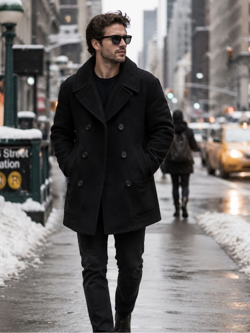 Men's Burberry Wool Cashmere Blend Peacoat Winter Jacket Minimalist Black Large